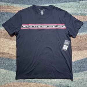 True Religion Black T-Shirt with Red and White Accents